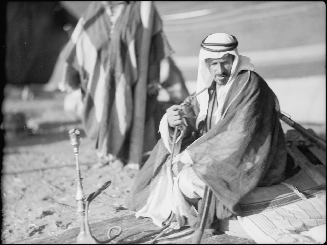 ‘Sheikh Muthgal [Mithqal] Pasha, seated in his tent while camping near Madaba’ (undated, 1930s). Source: Matson Photograph Collection, Library of Congress, USA, LC-DIG-matpc-15660.